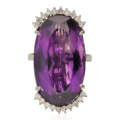 VINTAGE 18CT WHITE GOLD AMETHYST & DIAMOND COCKTAIL CLUSTER RING