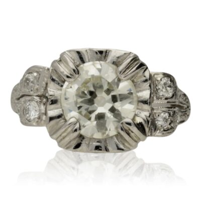 EDWARDIAN PLATINUM NATURAL DIAMOND SOLITAIRE RING 1.68cts + DIAMOND SHOULDERS