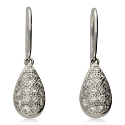 PRE-OWNED 18CT WHITE GOLD TEAR DROP DIAMOND  EARRINGS