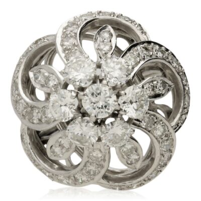 VINTAGE PLATINUM DIAMOND PAGODA COCKTAIL CLUSTER RING - 1950/1960s