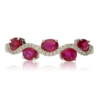 PRE-OWNED 18CT WHITE GOLD RUBY & DIAMOND ETERNITY RING