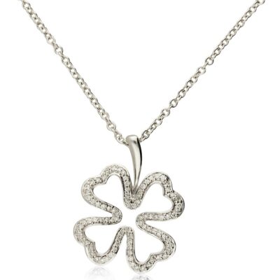 PRE-OWNED  18CT WHITE GOLD 4 LEAF CLOVER DIAMOND PENDANT & CHAIN 