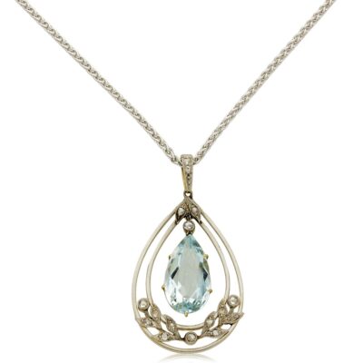 EDWARDIAN PLATINUM & GOLD AQUAMARINE & DIAMOND PENDANT