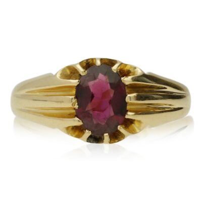 ANTIQUE 18CT GOLD SOLITAIRE GARNET RING