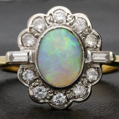 PRE-OWNED 18CT GOLD OPAL & DIAMOND CLUSTER RING