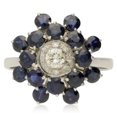 VINTAGE 3 TIER SAPPHIRE & DIAMOND CLUSTER RING
