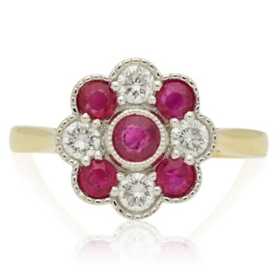 PRE-OWNED 18CT GOLD RUBY & DIAMOND CLUSTER RING