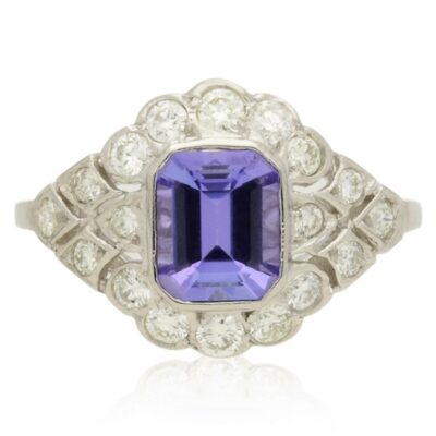 PRE-OWNED PLATINUM TANZANITE & DIAMOND CLUSTER RING