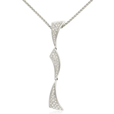 PRE-OWNED 18CT WHITE GOLD DIAMOND 3 SECTION DROP PENDANT & CHAIN