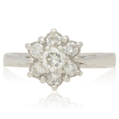 VINTAGE 18CT WHITE GOLD DIAMOND CLUSTER RING - 20TH C