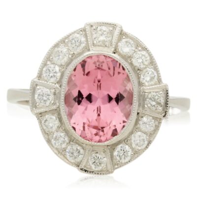 VINTAGE PLATINUM PINK TOURMALINE & DIAMOND CLUSTER RING