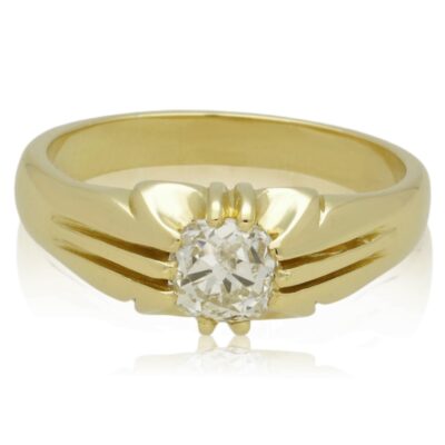 VICTORIAN 18CT GOLD GENTS SOLITAIRE NATURAL DIAMOND RING