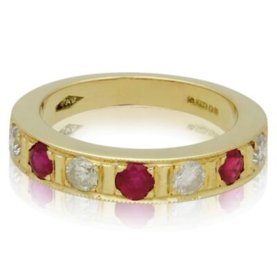 VINTAGE  18CT GOLD RUBY & DIAMOND ETERNITY RING - 1999