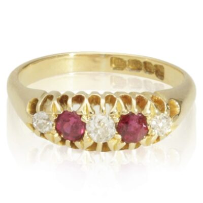 EDWARDIAN 18CT GOLD RUBY & DIAMOND GALLERY RING - 1912