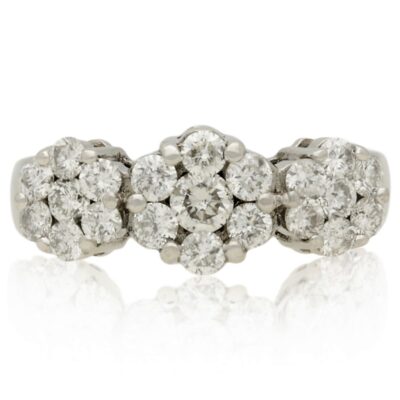 PRE-OWNED 18CT  WHITE GOLD   DIAMOND  TRIPLE CLUSTER RING - 1.50CTS