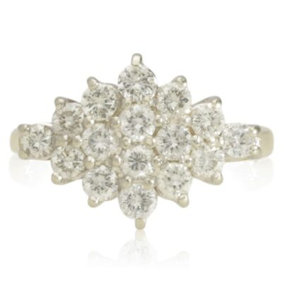 VINTAGE 18CT GOLD BOAT SHAPED DIAMOND CLUSTER RING - 1990