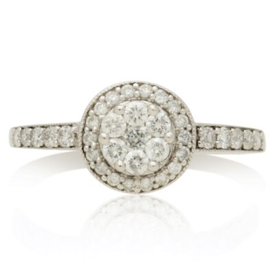 PRE-OWNED 18CT WHITE GOLD DIAMOND HALO CLUSTER RING