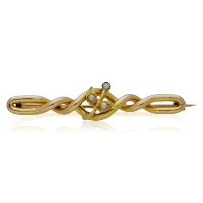 ANTIQUE/EDWARDIAN 15CT GOLD SEED PEARL TWIST BAR BROOCH
