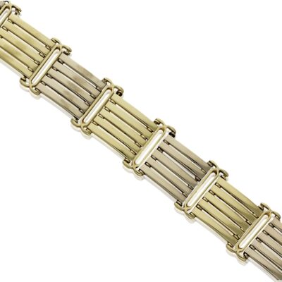 PRE-OWNED 9CT YELLOW & WHITE GOLD 5 BAR GATE BRACELET