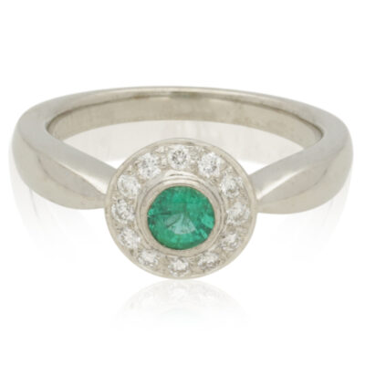 PRE-OWNED 18CT WHITE GOLD EMERALD & DIAMOND HALO CLUSTER RING