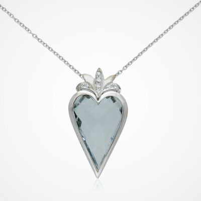 PRE-OWNED 18CT WHITE GOLD AQUAMARINE & DIAMOND PENDANT - 2004