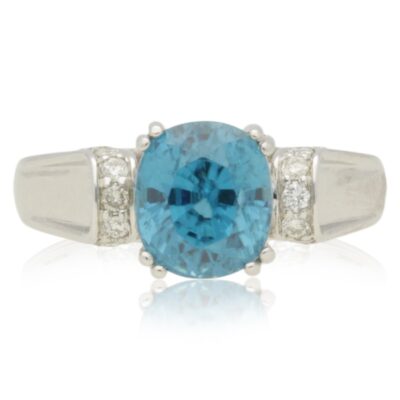 PRE-OWNED 14CT WHITE GOLD ZIRCON & DIAMOND RING - 2018