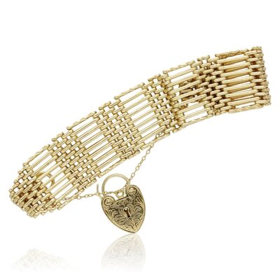 VINTAGE 9CT GOLD 9 BAR GATE PADLOCK BRACELET - 1973