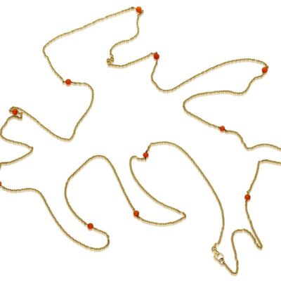 ANTIQUE 9CT GOLD 59″ CORAL GUARD CHAIN