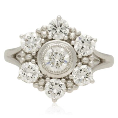 PRE-OWNED 18CT WHITE GOLD DIAMOND CLUSTER RING - 2019