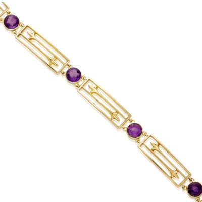 ART DECO 15CT YELLOW GOLD AMEHTYST BRACELET