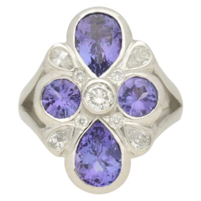 PRE-OWNED 18CT WHITE GOLD TANZANITE & DIAMOND CLUSTER RING