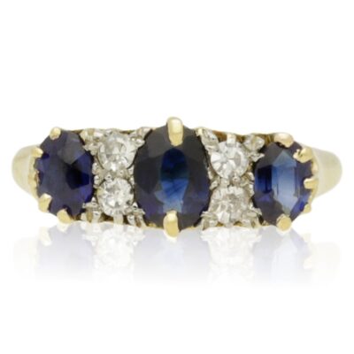 EDWARDIAN 18CT GOLD SAPPHIRE & DIAMOND GALLERY RING