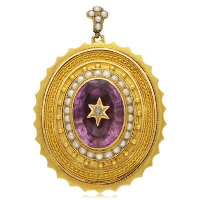 VICTORIAN 18CT GOLD DIAMOND & SEED PEARL MEMORIAL PENDANT/BROOCH.