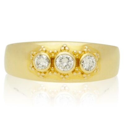 PRE-OWNED 14CT GOLD 3 STONE DIAMOND GYPSY RING