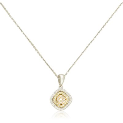 PRE-OWNED 18CT YELLOW & WHITE GOLD CLUSTER DIAMOND PENDANT & CHAIN