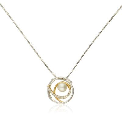 PRE-OWNED  CULTURED  PEARL & DIAMOND PENDANT & CHAIN