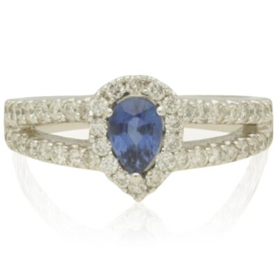 PRE-OWNED PEAR CUT SAPPHIRE & DIAMOND CLUSTER RING