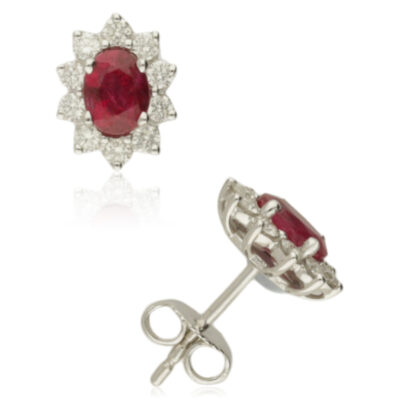 PRE-OWNED  RUBY & DIAMOND CLUSTER EARRINGS