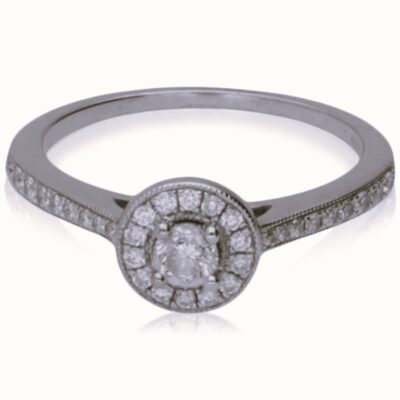 PRE-OWNED 18CT WHITE GOLD DIAMOND HALO CLUSTER RING