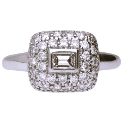 VINTAGE 18CT WHITE GOLD DIAMOND RECTANGULAR CLUSTER RING