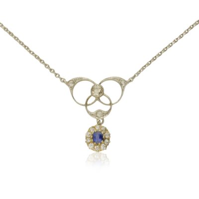 ART NOUVEAU 15CT GOLD & PLATINUM SAPPHIRE & DIAMOND NECKLET