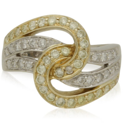 PRE-OWNED 14CT YELLOW & WHITE GOLD DIAMOND "KNOT" CLUSTER RING.