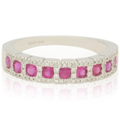 PRE-OWNED 18CT WHITE GOLD RUBY & DIAMOND BAND RING