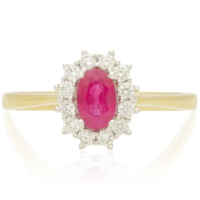 PRE-OWNED 18CT  GOLD  RUBY  & DIAMOND  CLUSTER RING