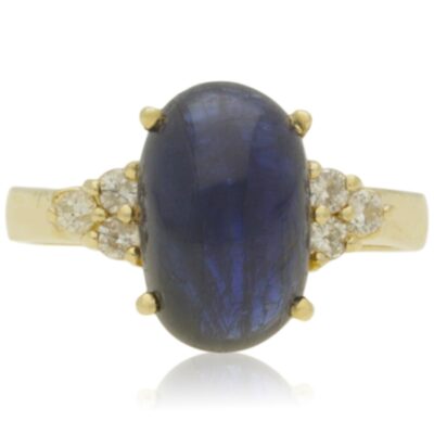 PRE-OWNED CABOCHON SAPPHIRE & DIAMOND TREFOIL CLUSTER RING