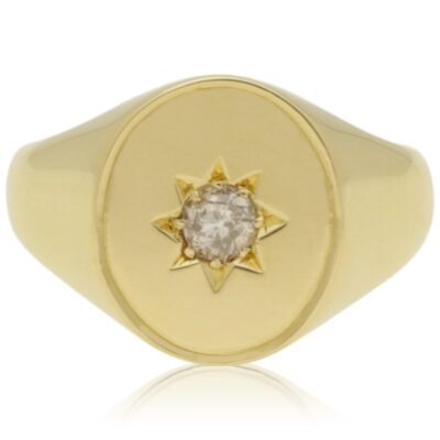 VINTAGE 18CT GOLD SOLITAIRE DIAMOND SIGNET RING - 1974