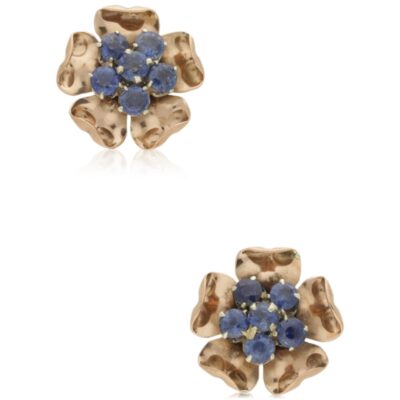 ANTIQUE ROSE GOLD SAPPHIRE PETAL CLUSTER EARRINGS