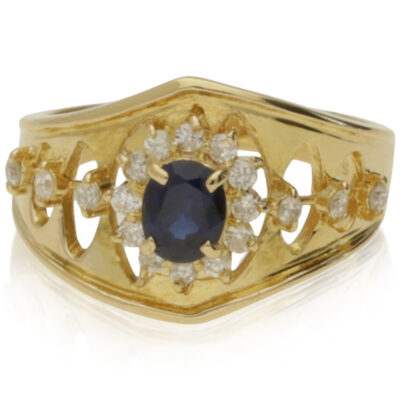 PRE-OWNED 18ct GOLD SAPPHIRE & DIAMOND PIERCED CLUSTER RING