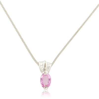 PRE-OWNED PLATINUM & 18CT WHITE GOLD PINK SAPPHIRE & DIAMOND PENDANT & CHAIN