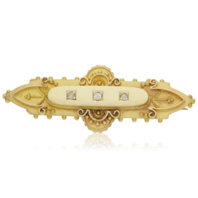 VICTORIAN 15CT GOLD 3 STONE DIAMOND BAR BROOCH